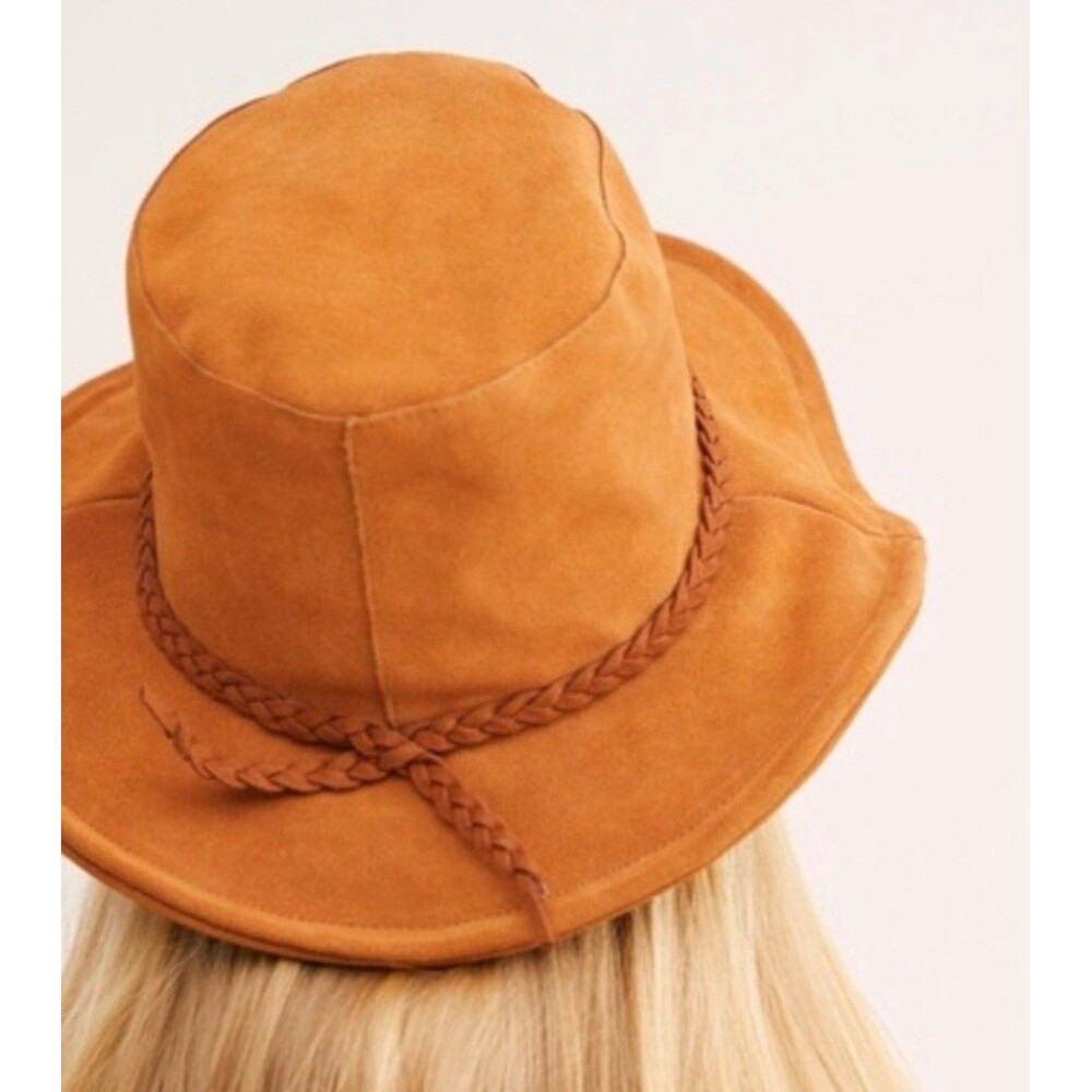 Free People Suede Braided Band Fedora in Warm Caramel